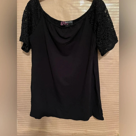 PECK & PECK~ BLACK~N~LACE~BLOUSE~LG - Picture 1 of 5